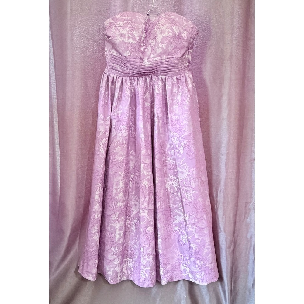 Lavender Floral Jacquard Strapless Gown Lace Up Back Prom Formal Dress